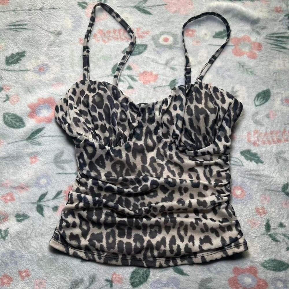 Forever 21 Mesh Leopard Print Cami Tank Top S Mcbling Indie Sleaze Y2K 2000s 90s